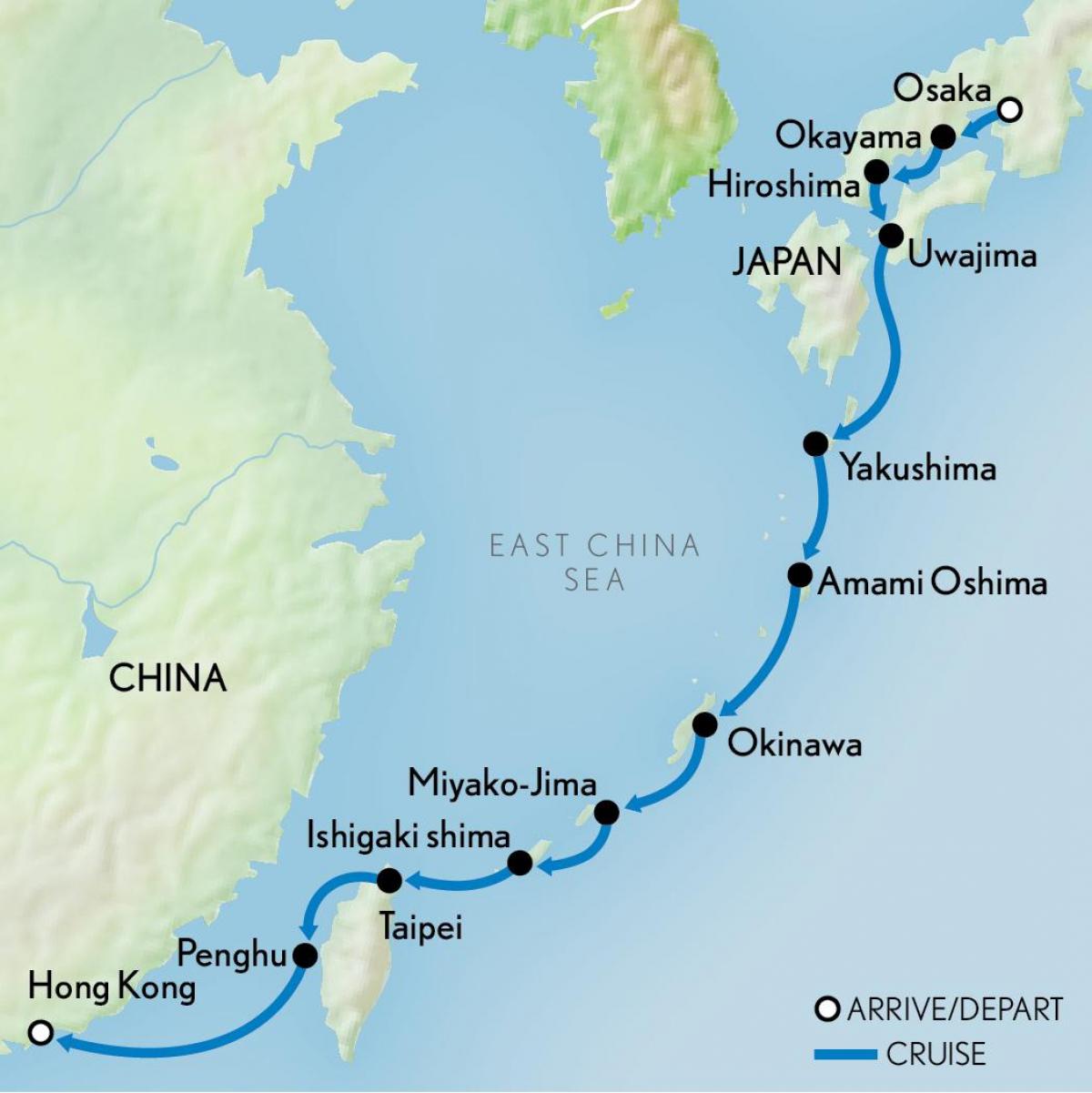 خريطة من هونغ كونغ واليابان