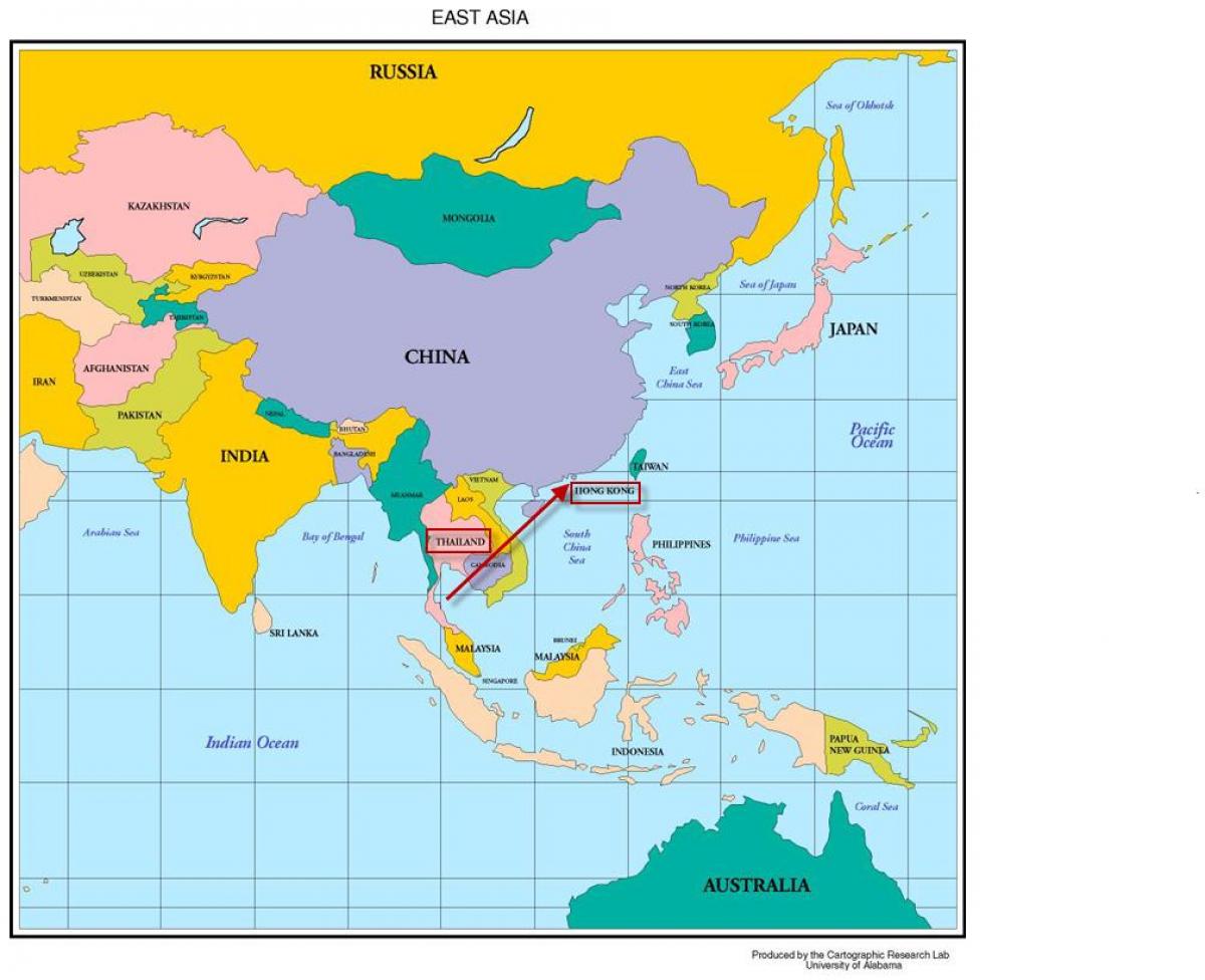 هونغ كونغ في خريطة آسيا
